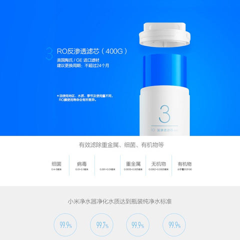 小米净水器滤芯3号滤芯PP棉前置后置活性炭RO反渗透1号2号3号4号厨上式厨下400G仅适用于小米净水器400G